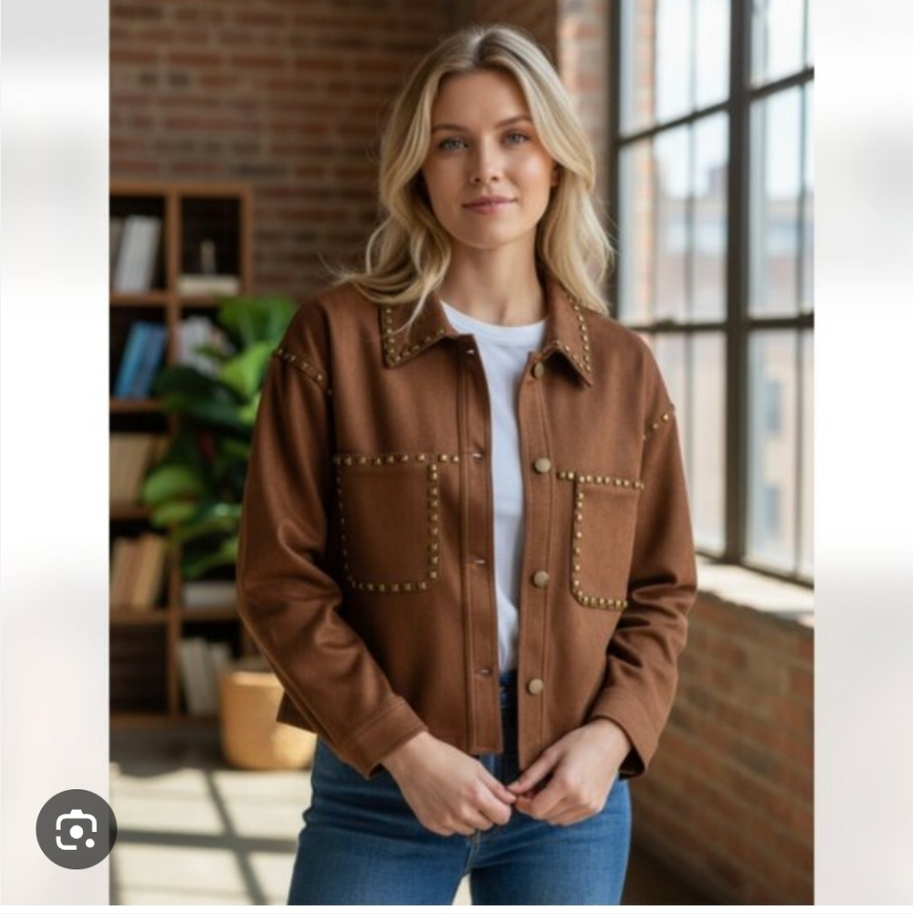 VIGOSS  Studded Faux Suede Shacket Womens Sz M NWT